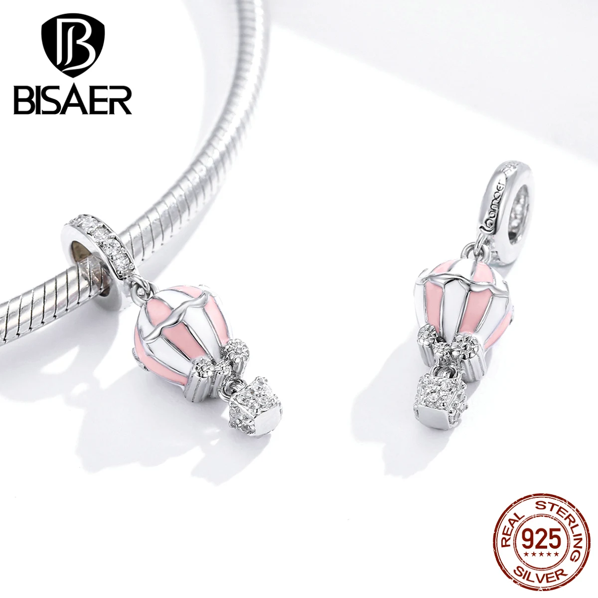 Розовая подвеска в виде шара BISAER, 925 пробы, Серебряный Романтический шар, бусины, подвески, подходят для серебряные браслеты-обручи, 925 ювелирные изделия EFC137