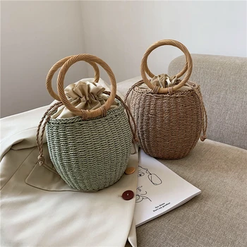 

Ellipse Shape Straw Bags For Women 2020 Summer Rattan Designer Beach Bag Sweet Lady Travel Handbags Women Totes Hand Bag