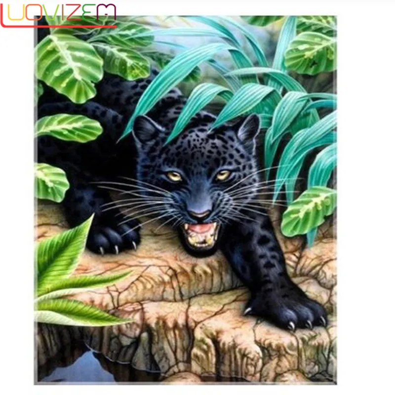 

5D DIY Diamond Embroidery Full Display "Animal Black Panther" Diamond Painting Square/Round Rhinestones Home Decor Art