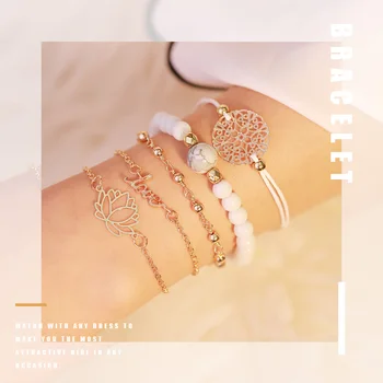 

5PCs Easy Hook Fashion Crystal Bracelets for Women Gold Wrist Chain Bracelets Set Female Boho Statement Bracelet Jewelry