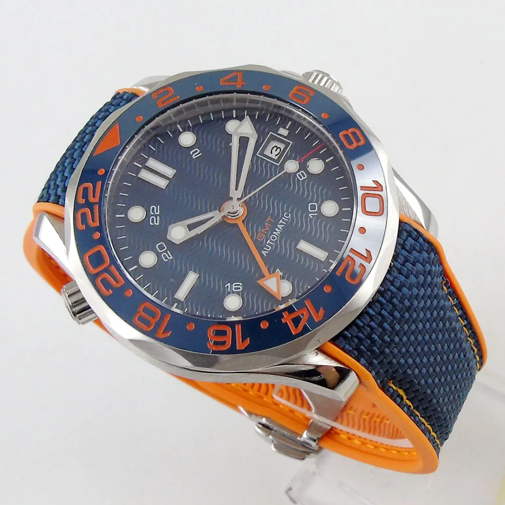 

Luxury 41mm Blue Dial Sapphire Glass GMT Movement Automatic Luminous Blue Ceramic Bezel Date Function Mechancial Men's Watch