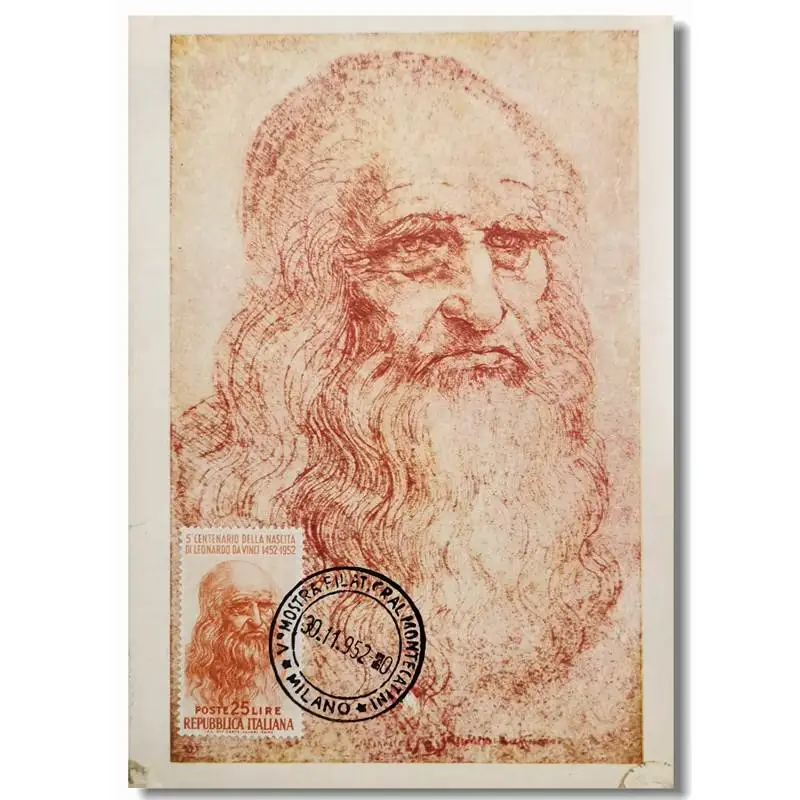

Only one.Maximum Postcard Philatelic activities card Famous Italian painter. Da Vinci (1452-1519) Seal of 1952. Milan, Italy