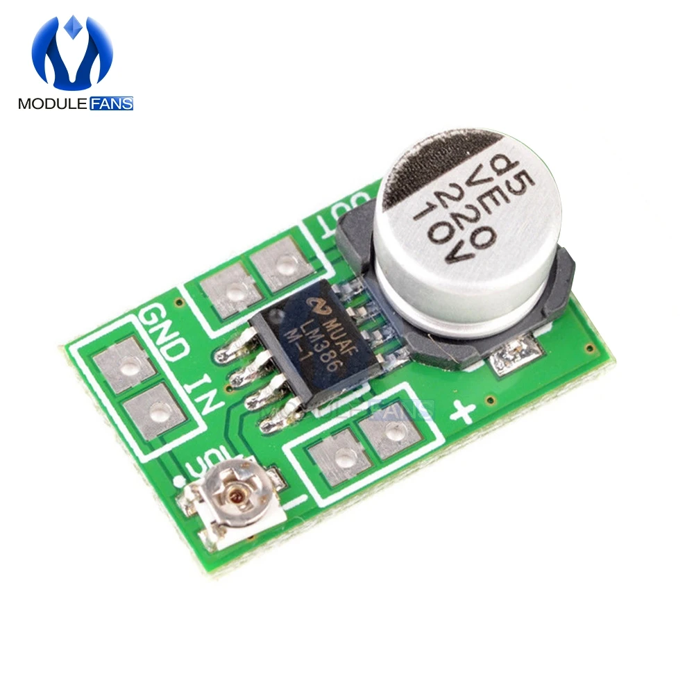 

DC 3.8V-12V 150mA 5V Adjustable Mini LM386 Audio Power Amplifier Board Micro Amp Module Max 750mW Impedance Voice AMP