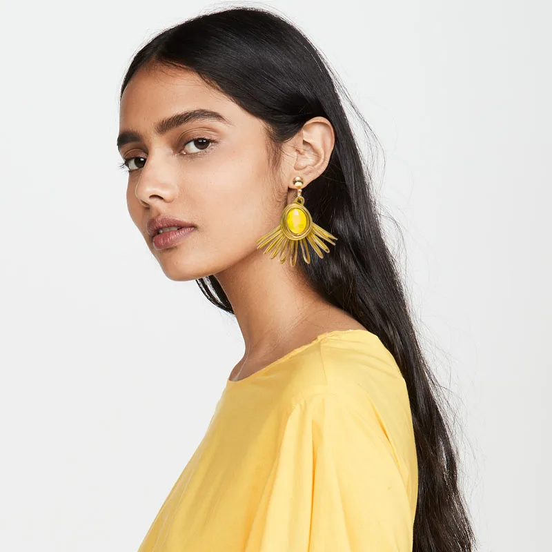 Dvacaman Fan Shape Tassel Statement Earrings 2022 Spring Fashion Big Drop Luxury Crystal Dangle Wholesale Bulk | Украшения и