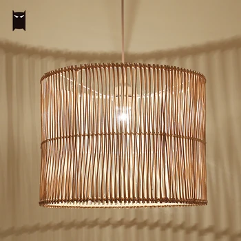 

Hand Woven Wicker Rattan Cage Lampshade Pendant Light Fixture Southeast Asian Country Hanging Ceiling Lamp Dining Table Room