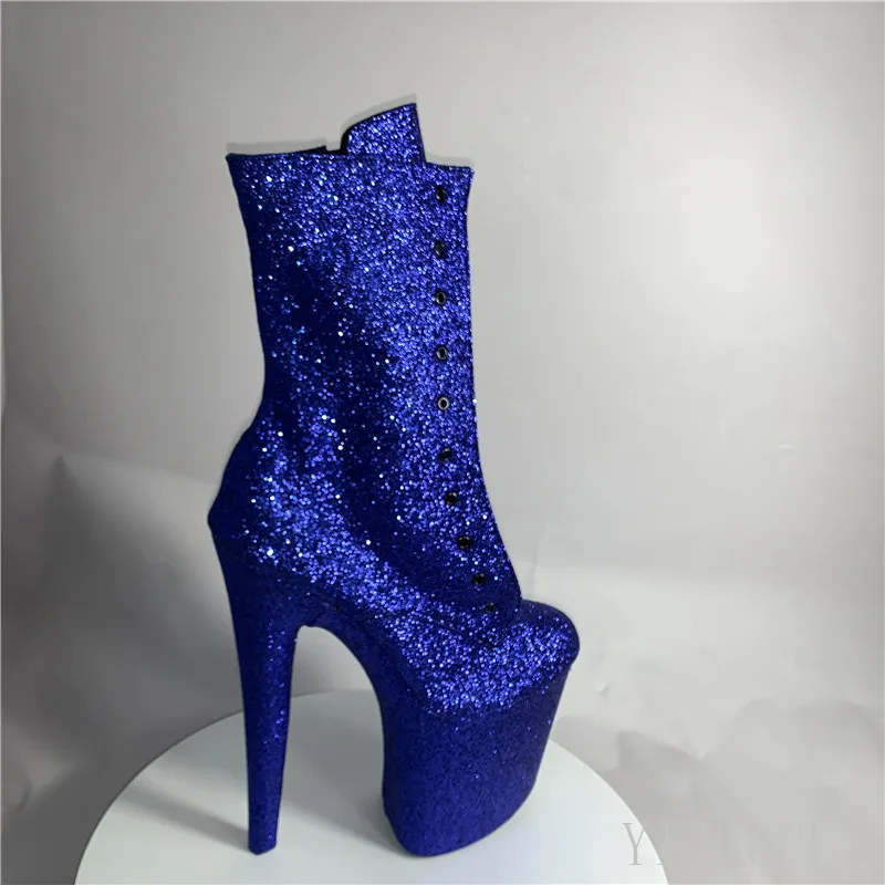 Sexy dancing shoes 8 inches, new ankle boots with thin heels, sequined vamp boots, 20cm club pole dancing boots