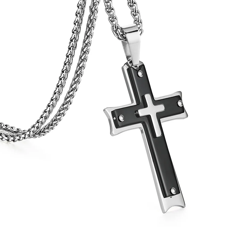 Многослойный католический крест Иисуса Подвески звенья цепи ожерелья из нержавеющей стали Христос Colar для мужчин женщин ювелирные изделия колье