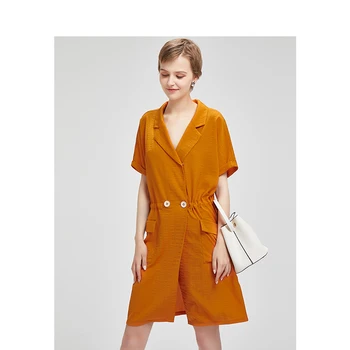 

Orange Dress Women Tie Waist 2019 Summer New A-line Light Ripe Temperament Office Lady Casual Comfort Cotton