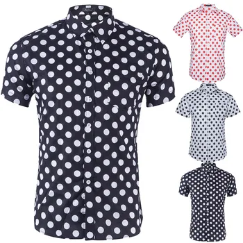 

Dot Men Shirt Streetwear Fashion Printed Blouse Lape Casual Short Sleeve Streetshirt Slim Dress Shirts Hombre Top Chemise Homme