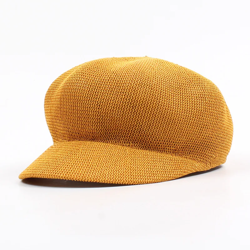 Sparsil Ladies Fashion Elegant Octagonal Cap Travel Sun Visor Mesh Strawed Hat Simple Comfortable Breathable Beret Hats - Цвет: Yellow