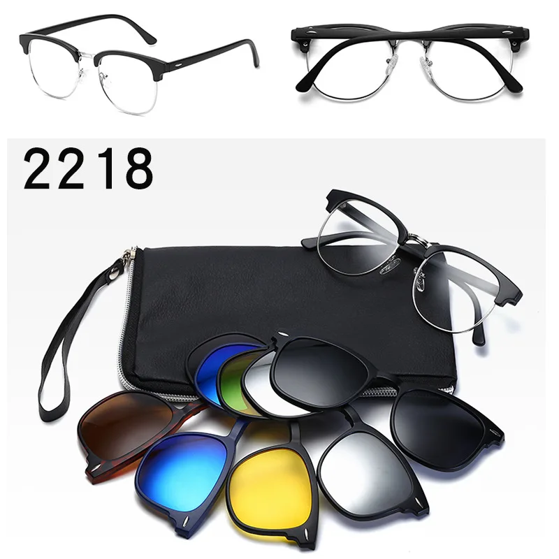TR90, солнцезащитные очки на застежке, мужские, магнитные, на застежке, солнцезащитные очки для женщин, на магнитной застежке, оптические, по рецепту, очки для близорукости, оправа с 5 линзами - Цвет линз: 2218