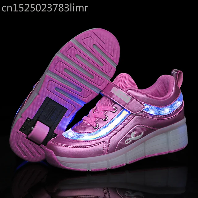 US $7.60 Heelys USB Charging LED Light Sneakers One Wheels Boys Girls Roller Skate Casual Shoes with Roller 
