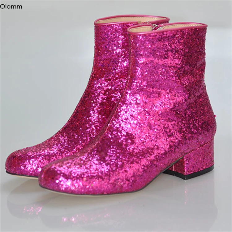 con purpurina para botas de tacón bajo cuadrado, punta redonda, zapatos de fiesta fucsia, talla grande de EE. UU. 5-15 - AliExpress Calzado