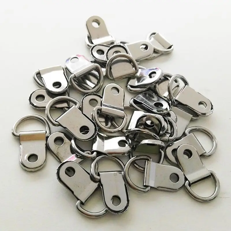 100pcs D Ring Hanging Picture Frame Strap Hanger Hooks Oil Painting Mirror Hanger with 100 Screws