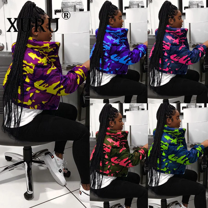 

XURU European and American New Style Women's Coat Camouflage Jacket Autumn and Winter Cotton Jacket Jackets
