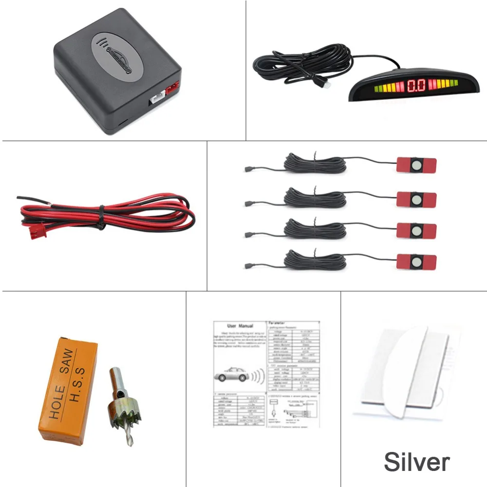 Автомобильный парковочный набор датчиков светодиодный/lcd/Buzzer 4 Плоский Обратный Датчик парковки с монитором комплект 16 мм 12 в резервный Радар монитор системы