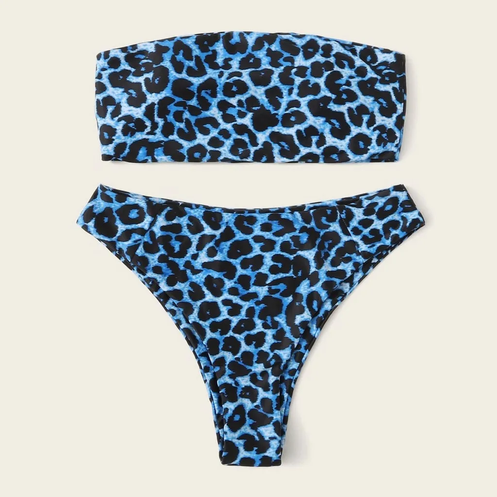 Женский леопардовый бандажный комплект бикини с открытыми плечами, топы с высокой талией, Mujer, пуш-ап, бразильский купальник, пляжная одежда, купальник#30