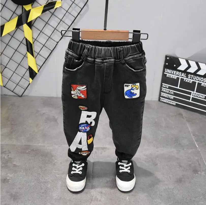 jeans Зимний детский комплект, Детский комплект, модный костюм для мальчиков плюшевый свитер для маленьких мальчиков+ плисовые джинсы комплект из 2 предметов, От 2 до 6 лет одежда для детей - Цвет: jeans