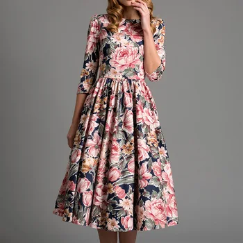 

Nice NEW DRESS FASHION WOMENS Elegent A Line Vintage Print Party Gowns Round Neck Dress Plus Size Medium And Long Section Dress