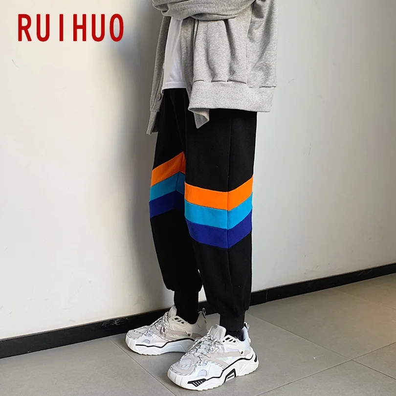 RUIHUO полосатый Штаны Для мужчин японский уличная гарем Штаны, мужские брюки джоггеры Для мужчин Штаны в стиле «хип-хоп» впитывает пот и Штаны XXL Новинка осени