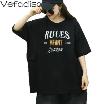 

Vefadisa Letter Print Women T-shirt Casual 2020 Half Sleeve Summer Plus Size T-shirt Loose Feamle Top Women T-shirt QYF2462