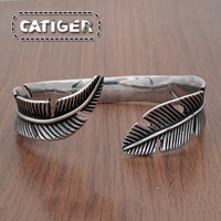 Vintage 316L Stainless Steel Feather Shape Open Cuff Bangle Bracelet For Men Or Women Classic Retro Style Rock Jewelry 2