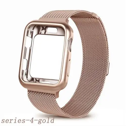 Чехол+ ремешок для Apple Watch 5 ремешок 44 мм 40 мм iWatch ремешок 42 мм 38 мм Миланский петля браслет металлический ремешок для Apple watch 3 4 2 1 - Цвет ремешка: series 4 gold