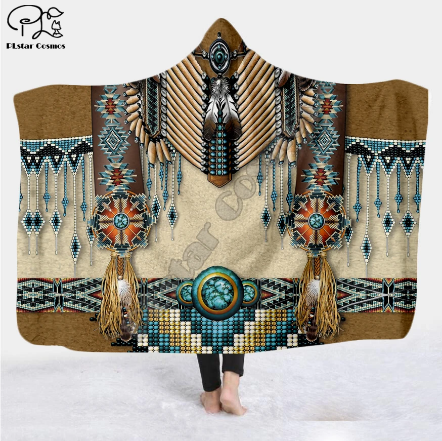 Kaufen Schwarz Native Indian Lakota Schädel buffalo soldat Mit Kapuze Decke 3D volle druck Wearable Decke Erwachsene Kinder stil 5