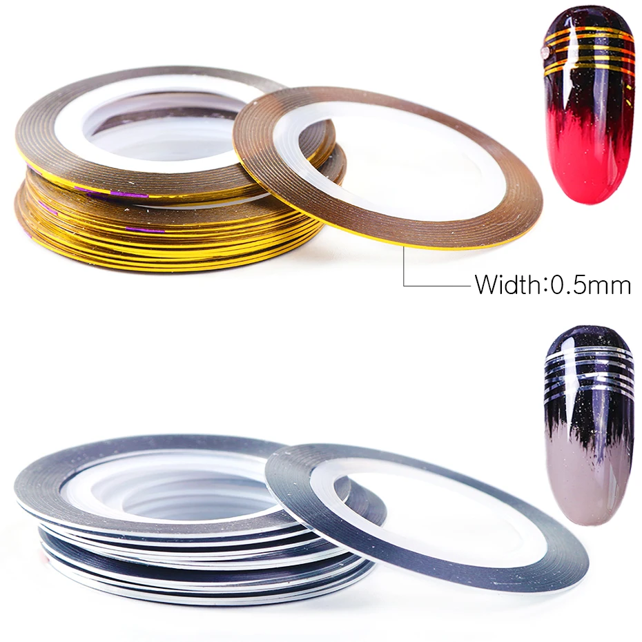 0.5mm Gold Silver Striping Tape Line Stickers For Nails Curve Shining Laser Stripe Line Nail Art Decoration Gel Acrylic CH1009-1