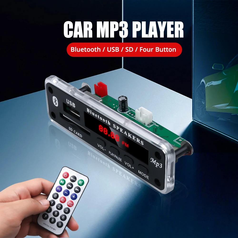 Vehemo USB SD FM Player WMA Decoder Radio Module Car MP3 Decoder Board Bluetooth Auto Vehicles Accessories