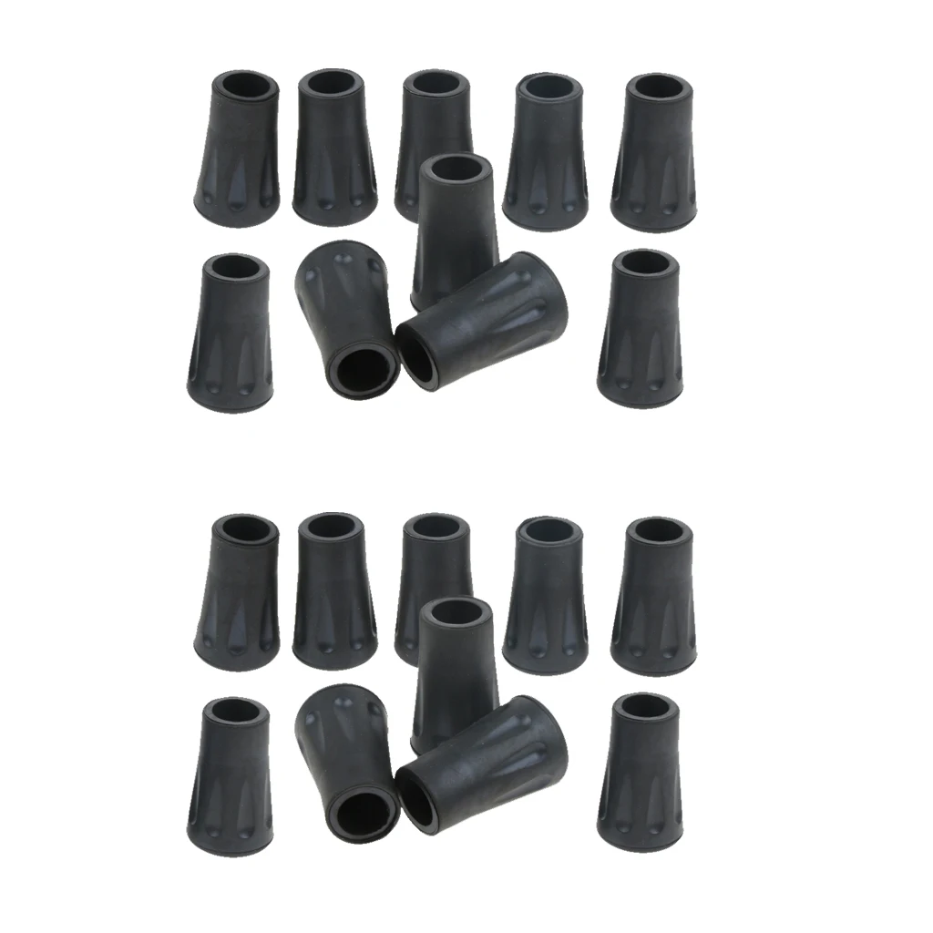 20 Pieces Durable Rubber Tips For Hiking Trekking Pole Walk Sticks Crutches Cane Tips - Black