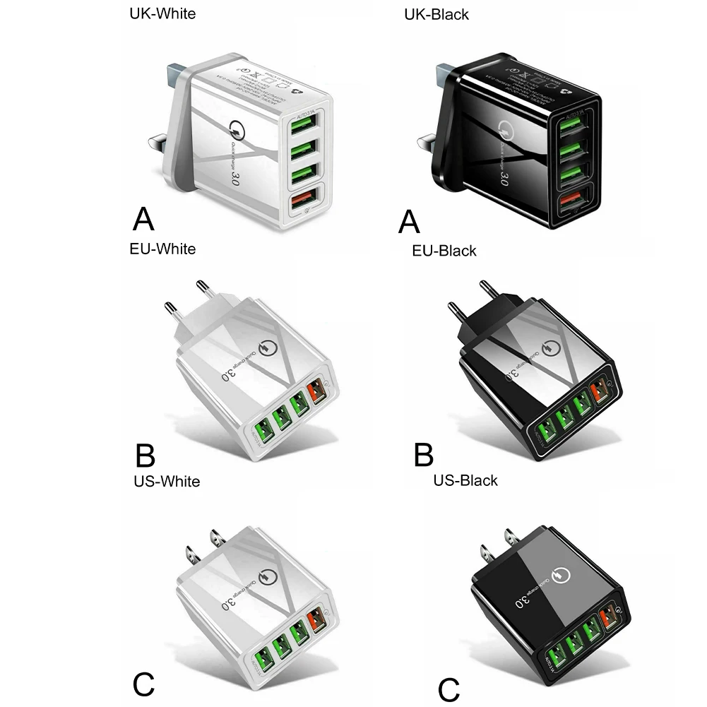 New USB QC3.0 Convenient Fast Charger Multi-Port Standard Multi-USB Mobile Phone Charger Travel Charger USB Hub Smart Charger