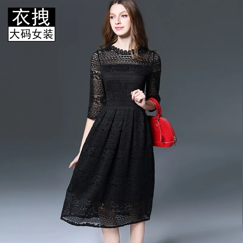 

Spring Clothing New Style Dress Europe And America Large Size Dress Positioning Lace Red Skirt 200 Black And White with Pattern