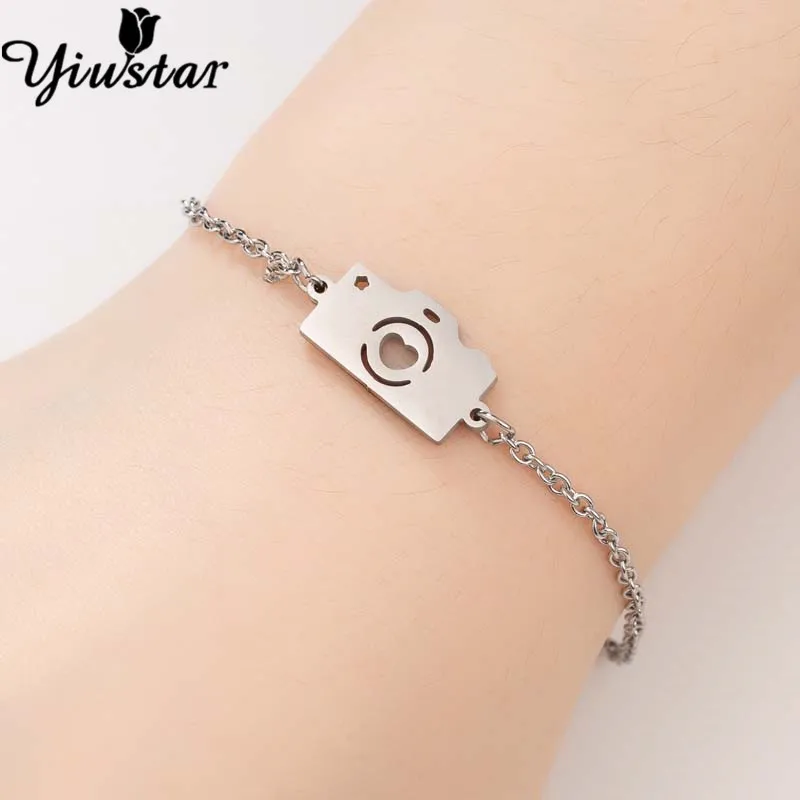 

Yiustar Cute Camera Stainless Steel Bracelet for Women Tiny Heart Charm Bracelets & Bangle Engagement Gift Femme Fashion Jewelry