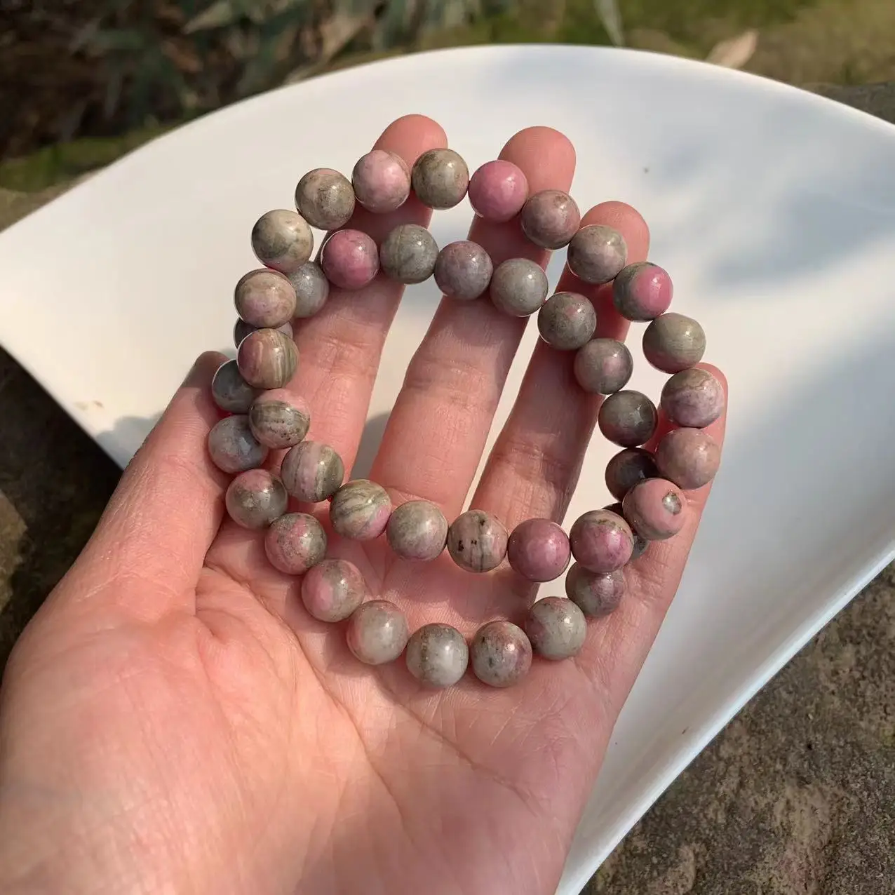 Natural Rhodonite quartz Crystal Bracelet Woman Man Wealthy Titanium Beads 8mm 9mm From Brazil Jewelry AAAAA