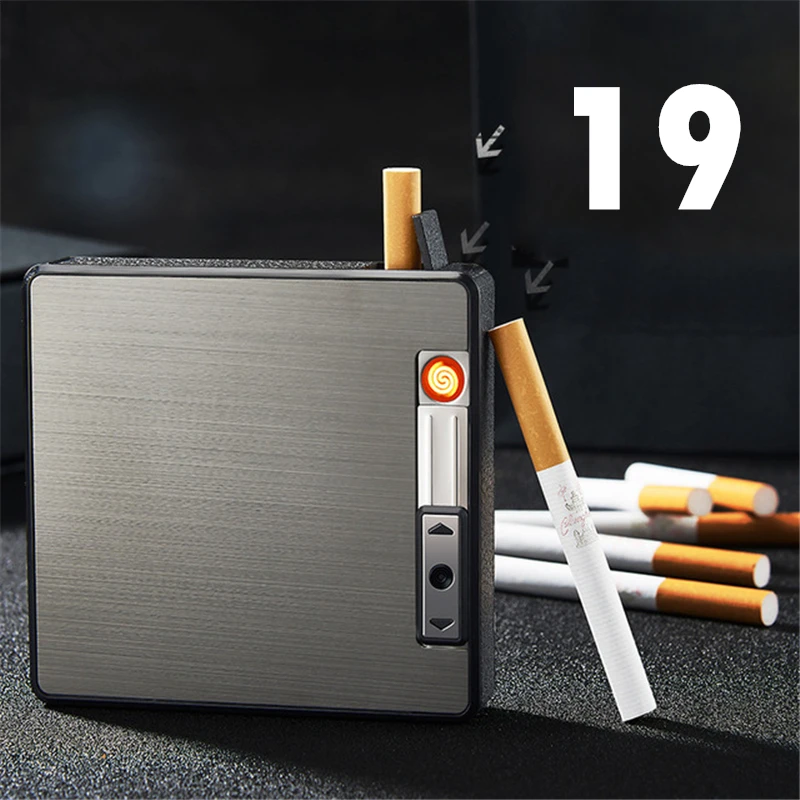 19 шт. металлический чехол для сигарет коробка с электронной зажигалкой водонепроницаемый держатель для хранения сигарет коробка
