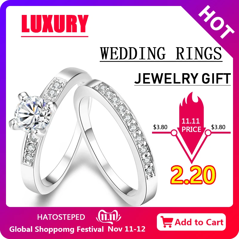 

2019 Fashion Wedding Rings Set Women Popular Geometric Rhinestone Party Engagement Combination Ring Luxury Dainty Jewelry Gift