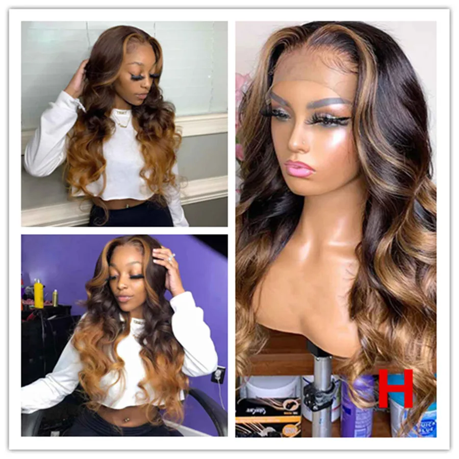 Beeos 13*6 180% Deep Part Lace Front Human Hair Wig Body Wave Ombre Honey Blonde Bleached Knots Brazilian Color Remy Hair