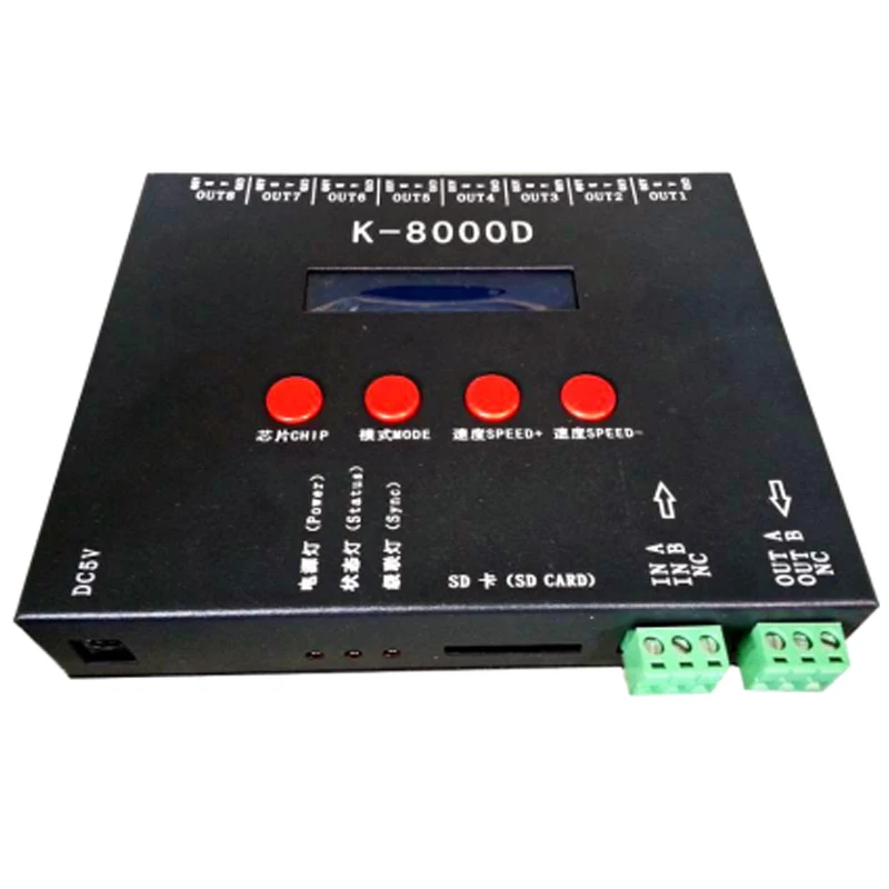 US $111.66 K8000D DMX SD Card Pixel Control 8 Ports DC5V24V Support Standard Dmx512 Chip WS2811 WS2821 SM16511 Controller