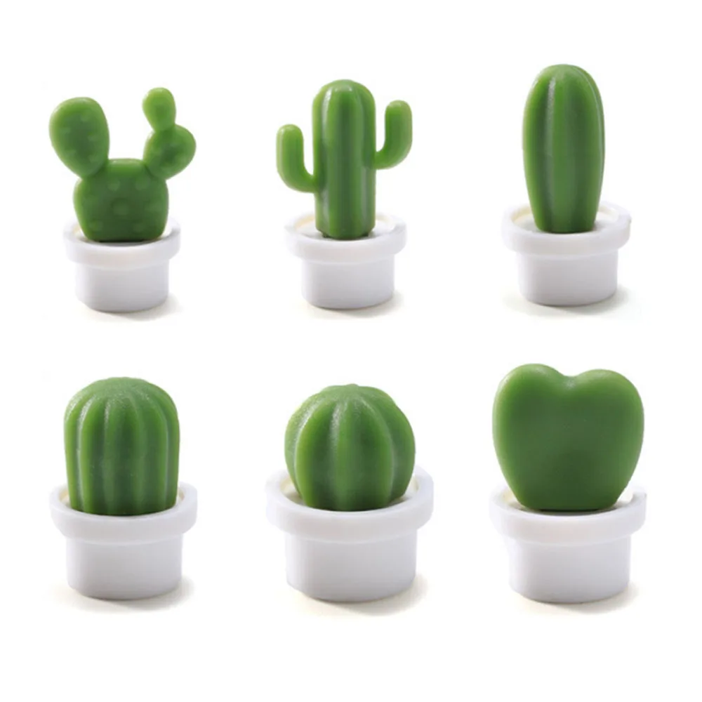 6pcs Cute Succulent Plant Magnet Button Cactus Leaf Fridge Magnet Refrigerator Notice Message Magnets Stickers Home Office Decor - Цвет: 6pcs White green