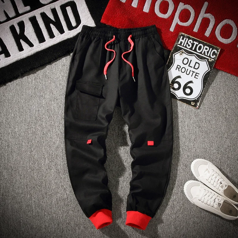 

Drawstring Track Pants Men's Slim Fashion Sweatpants Contrast Color Casual Joggers Pants Men Street Hip Hop Trousers Mens M-5XL