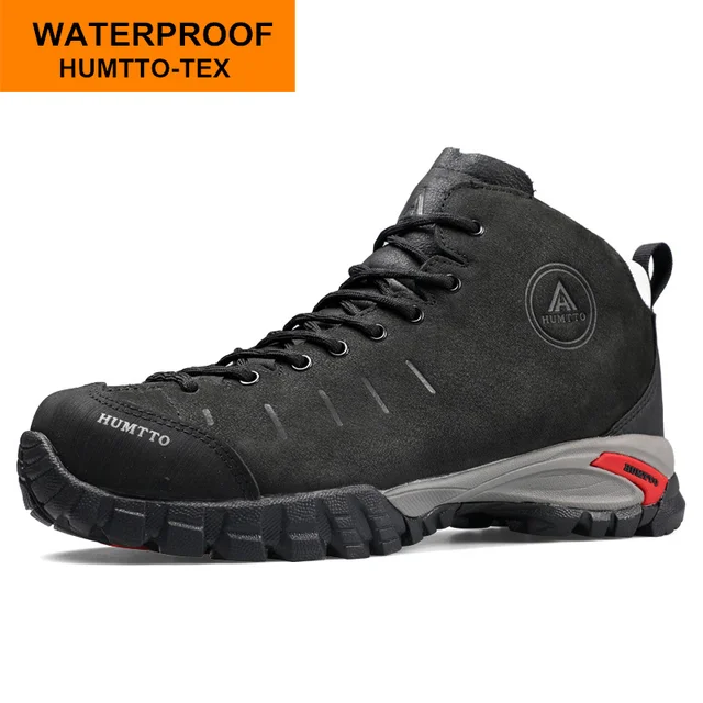 HUMTTO Woman Hiking Shoes Outdoor Mountain Camping Waterproof Sneakers for Women Leather Sport Hunting Climbing Trekking Boots Black 210371B