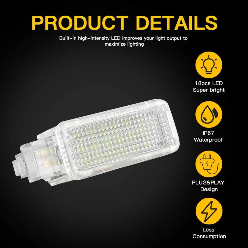 LED Courtesy Light 2pcs Error Free LED Courtesy Glove Box Under Door Foot Light For VW Touareg Tiguan Eos Passat SKODA SUPERB-3V White DC12V