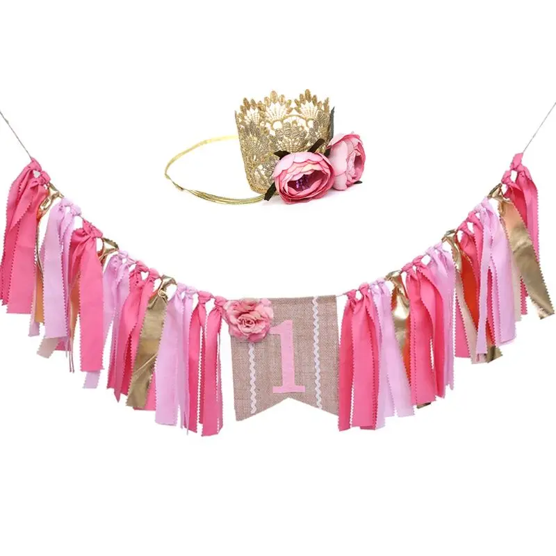 

Cute Baby 1st Birthday Decorations With Crown High Chair Banner Party Supplies 634E