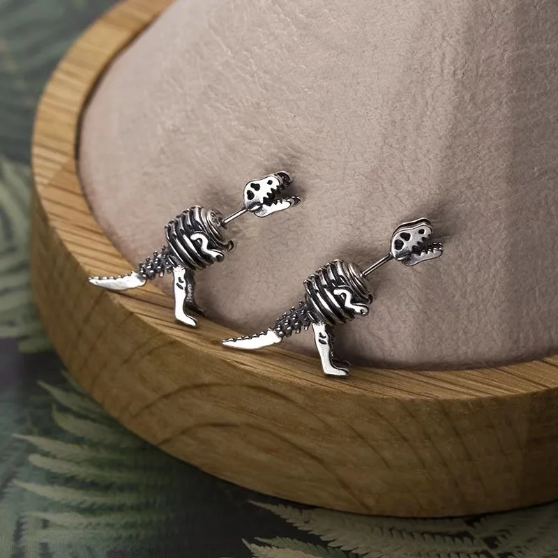 Tyrannosaurus Rex dragon vintage earrings woman 100% 925 Sterling silver Jewelry fashion Tai-silver unisex Stud earrings