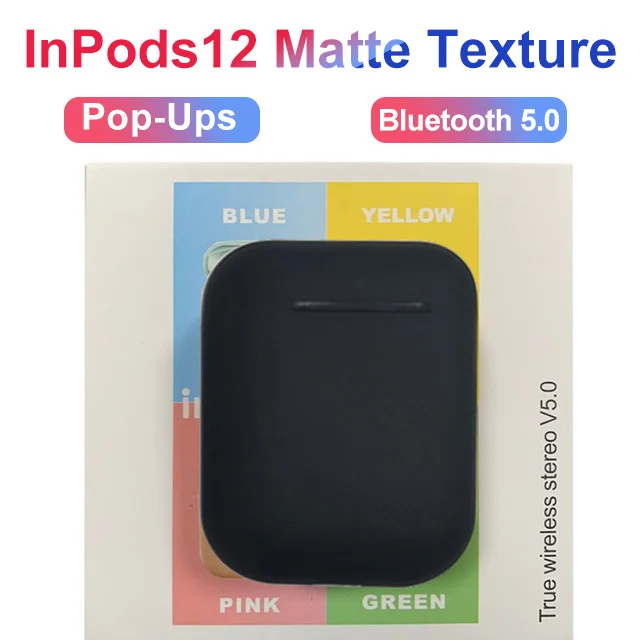 Новые беспроводные наушники Macaron i12 TWS Bluetooth 5,0 в гарнитуре сенсорный всплывающий стерео наушники для телефона HD микрофон - Цвет: i12 D black box