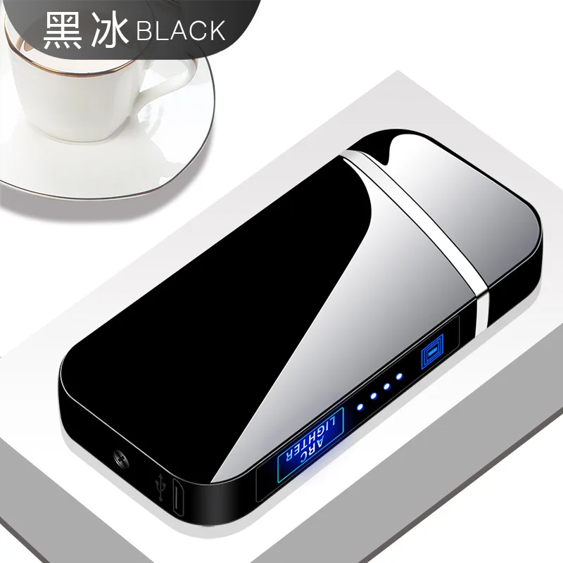 Black3 Ветрозащитный Электронный USB Rechargeabl зарядки импульса зажигалки, сигареты зажигалки двойные дуги сигары плазменная Зажигалка светодиодный Мощность Дисплей - Цвет: Black3