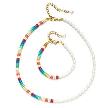 

Boho New Fashion Genuine Natural Pearl Jewelry Set DIY Freshwater Pearl Necklace Bracelets For Women Trendy Wedding Gift