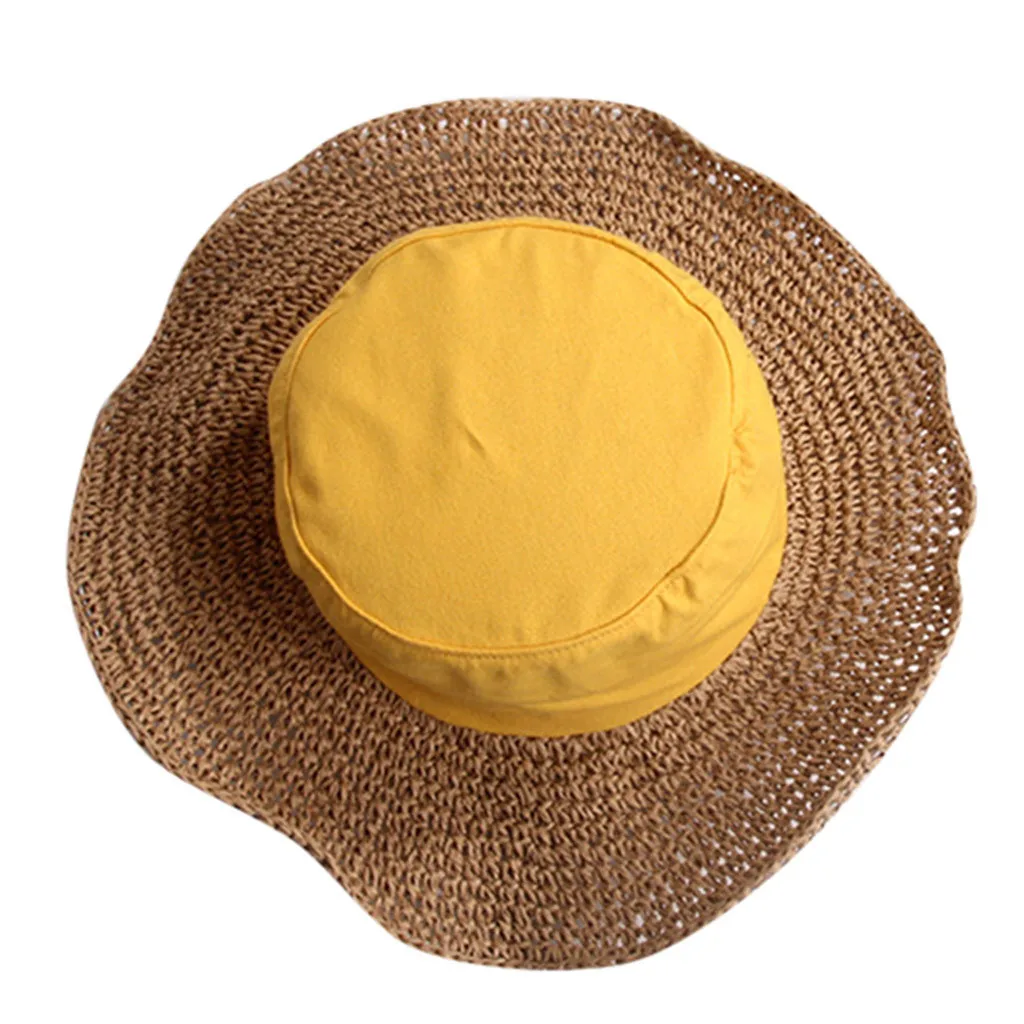 Ручная переплетение Raffia солнцезащитные шапки для женщин ummer кепки пляжный козырек открытый праздник защита от солнечных лучей на пляже шляпа складной колпачок 41