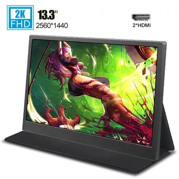 

Portable monitor 13.3" inch 2K 2560x1440 HDMI HDR LCD screen for PS4 respberry pi 4 Laptop PC monitor gaming display with case